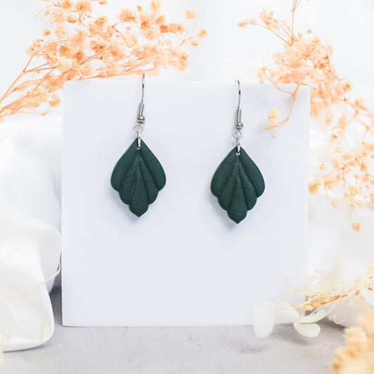 Simple petal earrings in dark green | NZ made dangle earrings