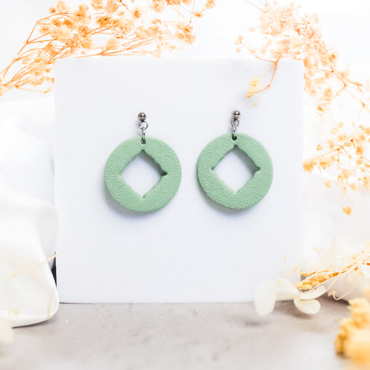Green mandala window earrings | Handmade polymer clay earrings NZ