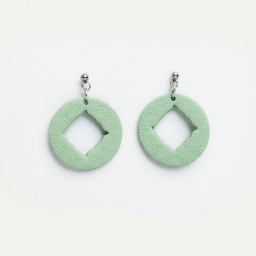 Green mandala window earrings | Handmade polymer clay earrings NZ