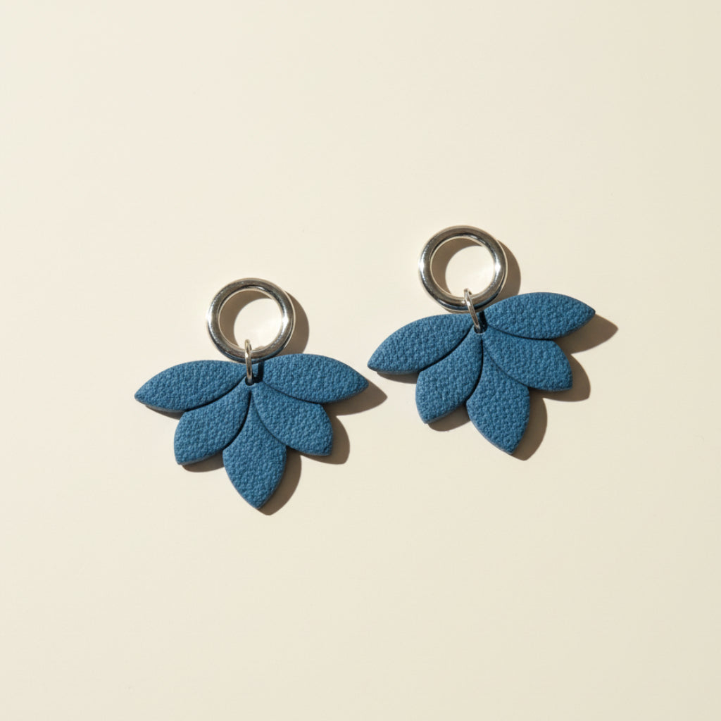 Navy Lotus Ring Earrings