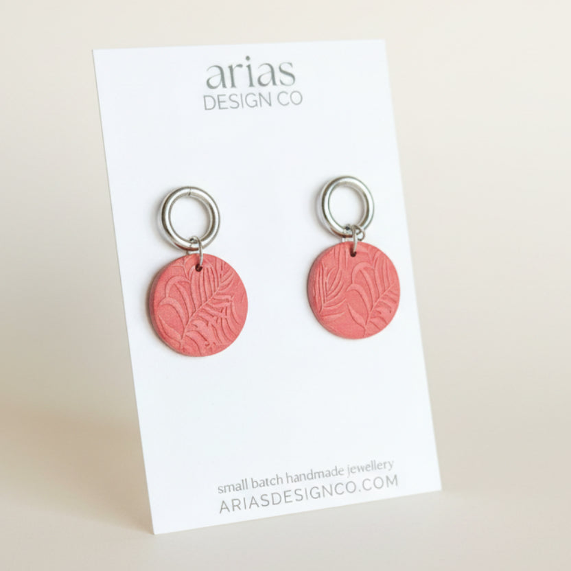 Deep Rose Leaf & Ring Earrings