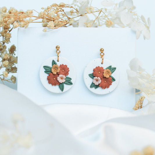 Rustic disc bouquet flower earrings | Shop polymer clay flower earrings NZ