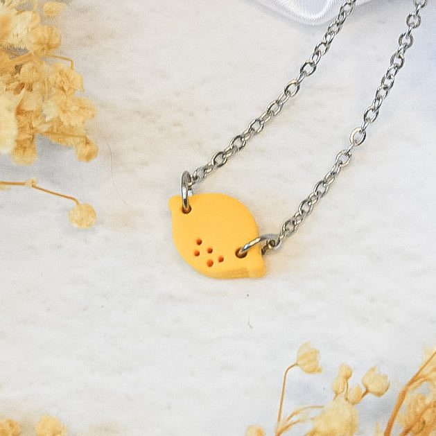 Silver lemon polymer clay necklace | Buy NZ handmade necklaces