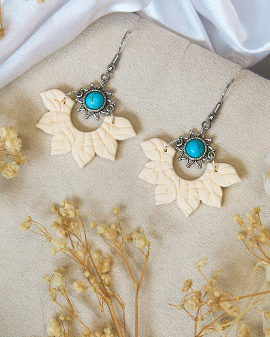Sunburst charm earrings in ivory & turquoise | shop boho earrings online NZ
