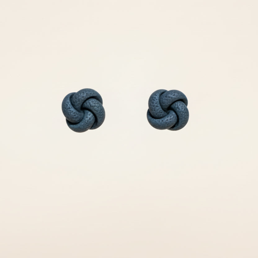 Mini textured knot polymer clay earrings in Navy | Handmade stud earrings NZ