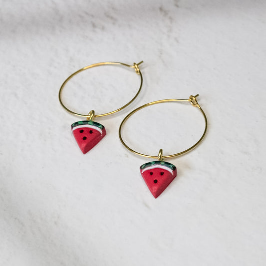 Polymer clay watermelon hoop earrings | NZ Jewellery For Palestine