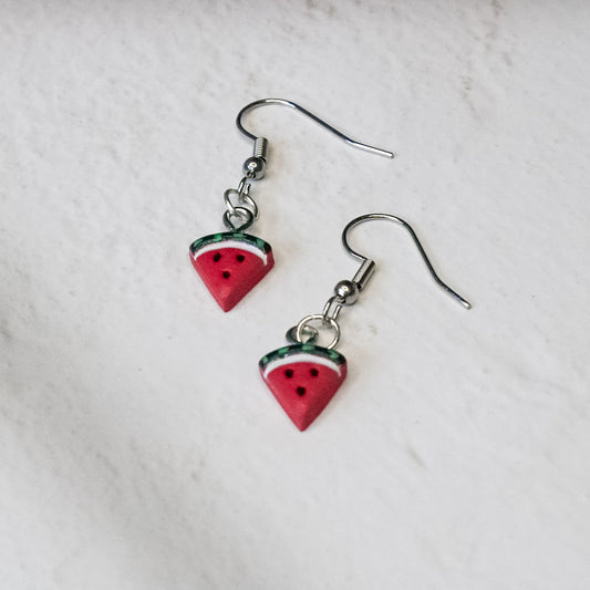 Polymer clay watermelon earrings with hooks | NZ jewellery handmade