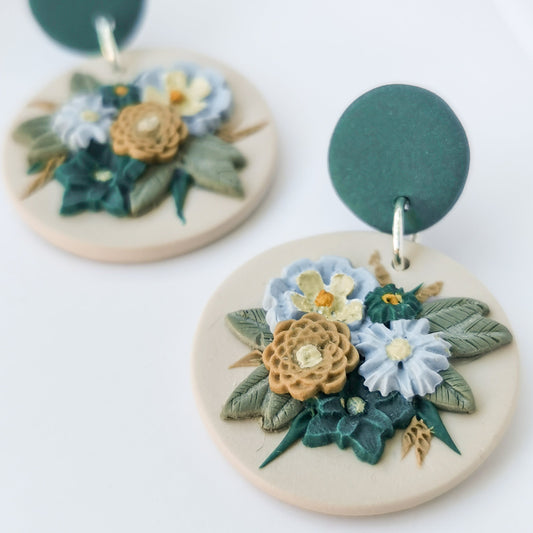 Wildflower Bouquet Earrings - Teal