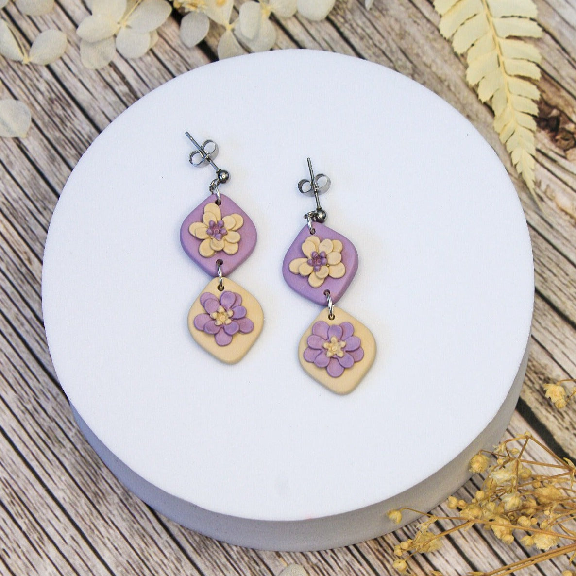Lavender Flower Clay Earrings | Arias Design Co Handmade Jewellery & Clay Earrings