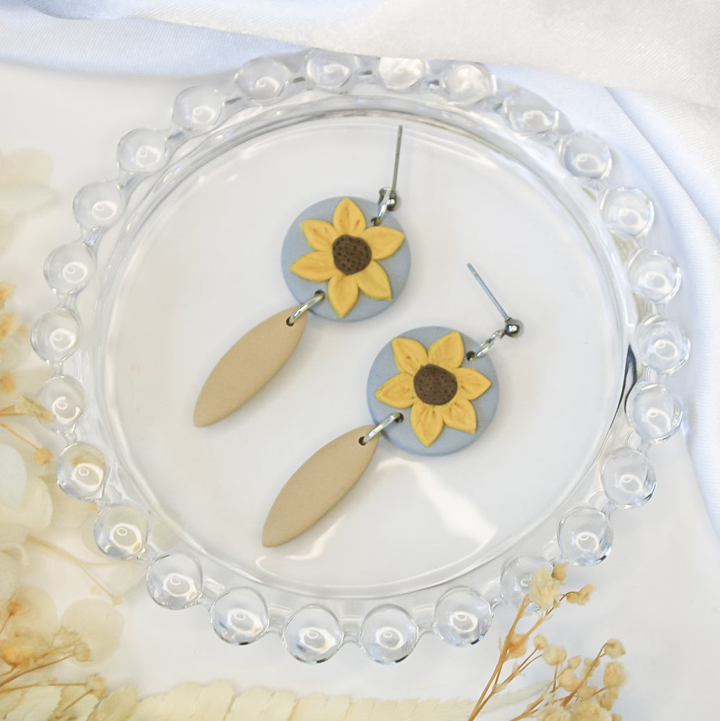 Artisan polymer clay sunflower earrings – nature-inspired fashion