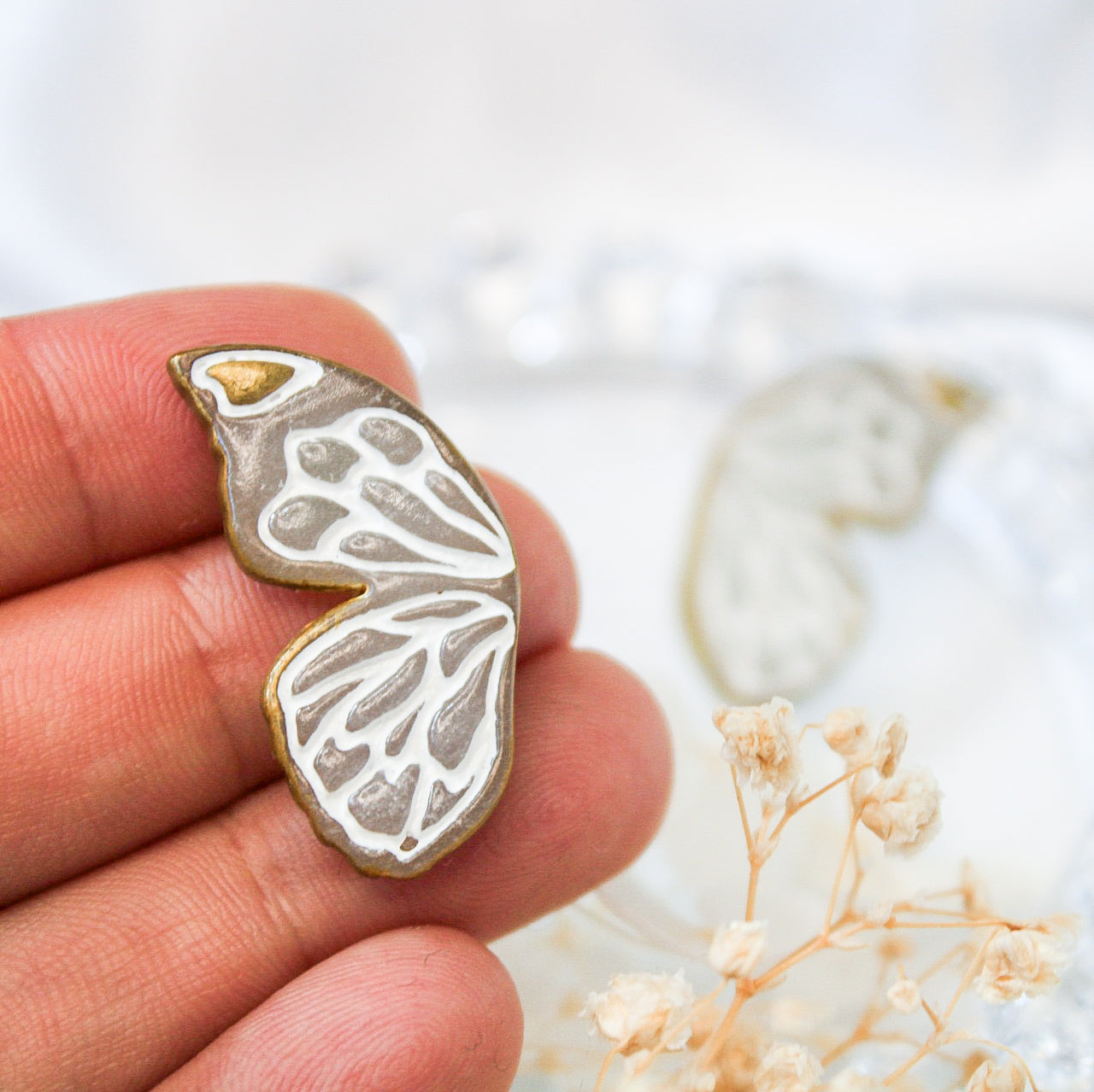 Gold & White Butterfly Design Stud Earrings | NZ Handmade Jewellery