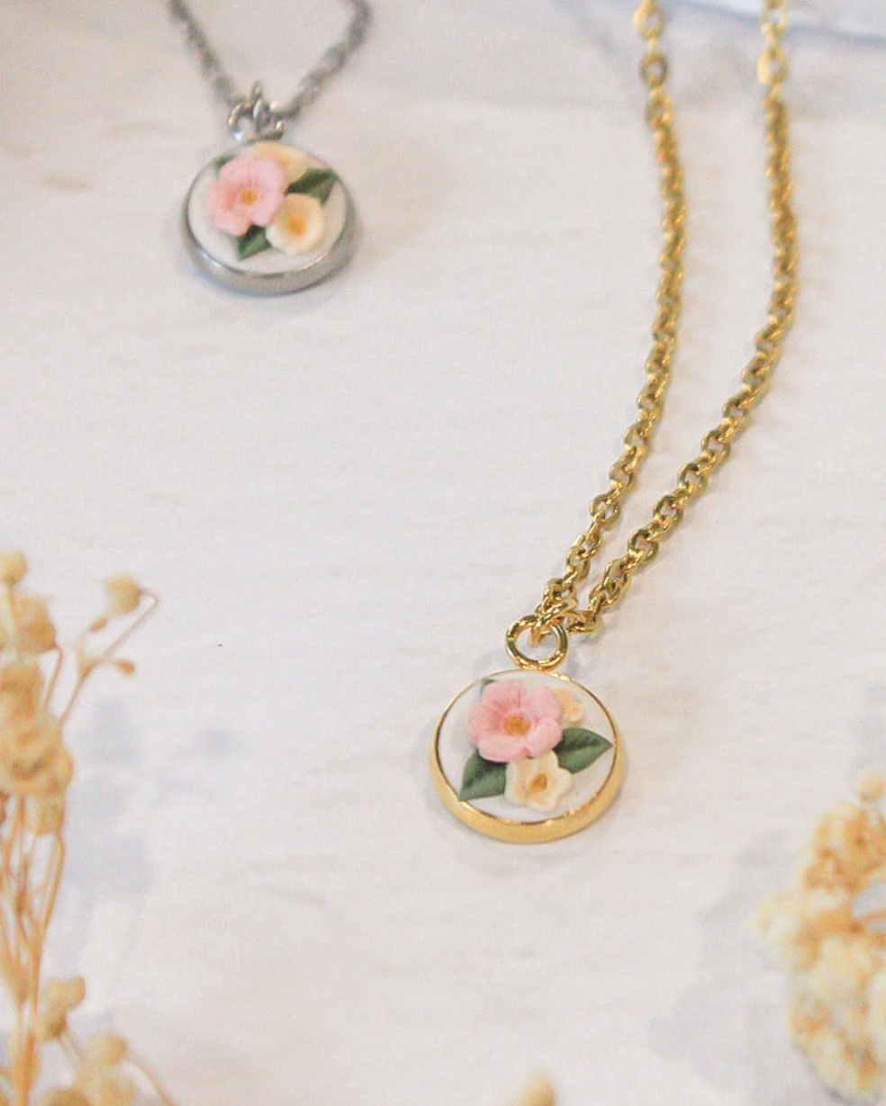 Blush & Ivory Bouquet Pendant Necklace