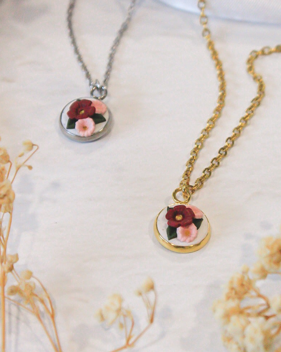Cherry & Blush Bouquet Pendant Necklace