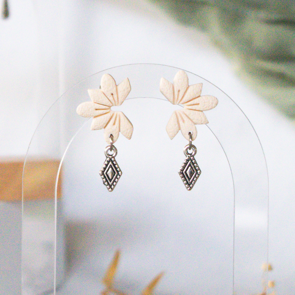 Handmade Ivory Bloom Stud Earrings — polymer clay stud earrings made in New Zealand by Arias Design Co
