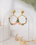 Blush pink ivy hexagon polymer clay earrings in gold | handmade flower earrings NZ