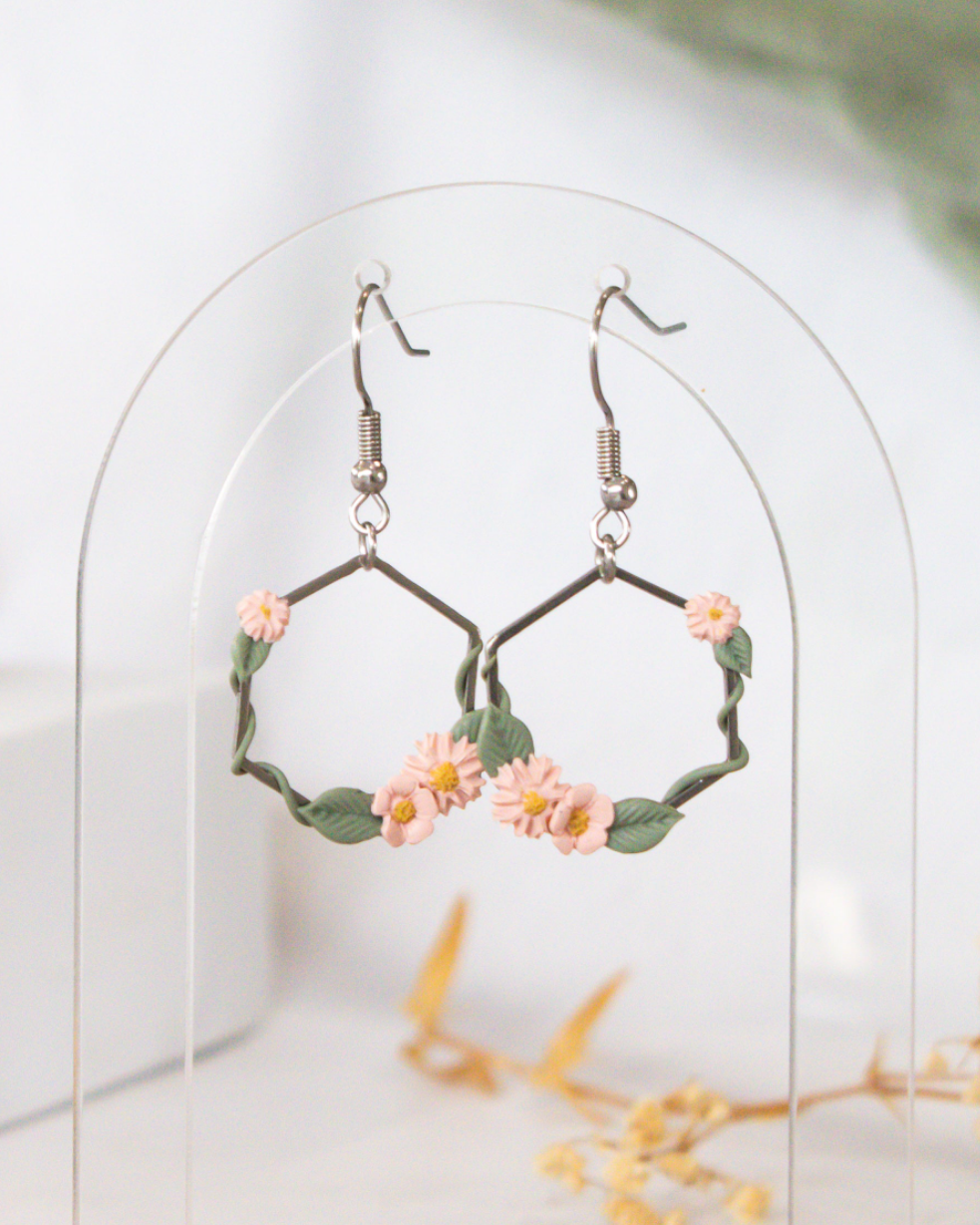 Blush Ivy Hexagon Earrings