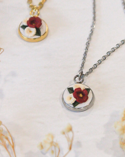 Ivory & Cherry Bouquet Pendant Necklace