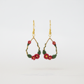 Cherry red ivy droplet polymer clay earrings in gold | handmade flower earrings NZ