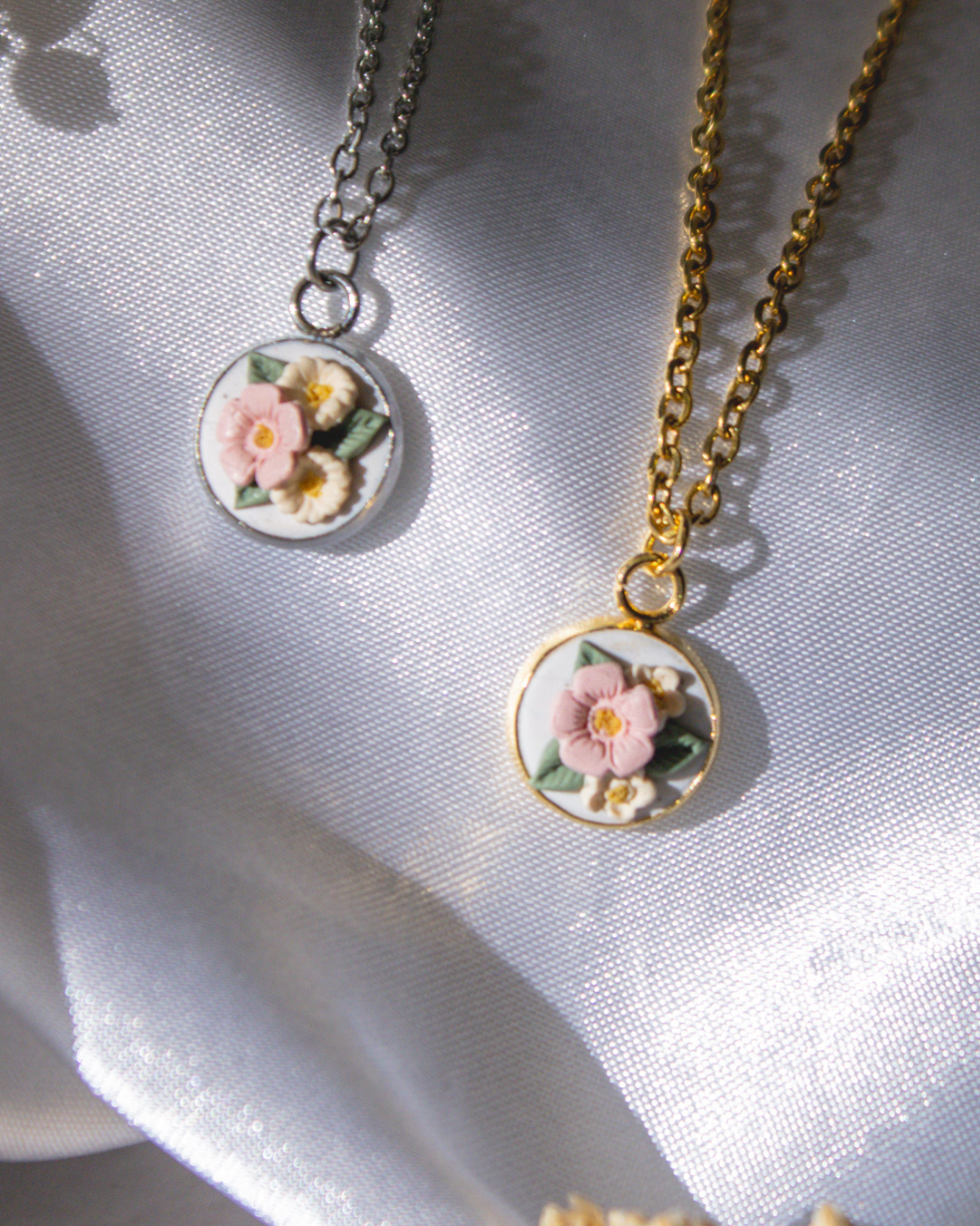 Blush & Ivory Bouquet Pendant Necklace