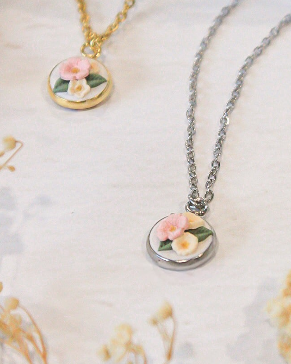 Blush & Ivory Bouquet Pendant Necklace