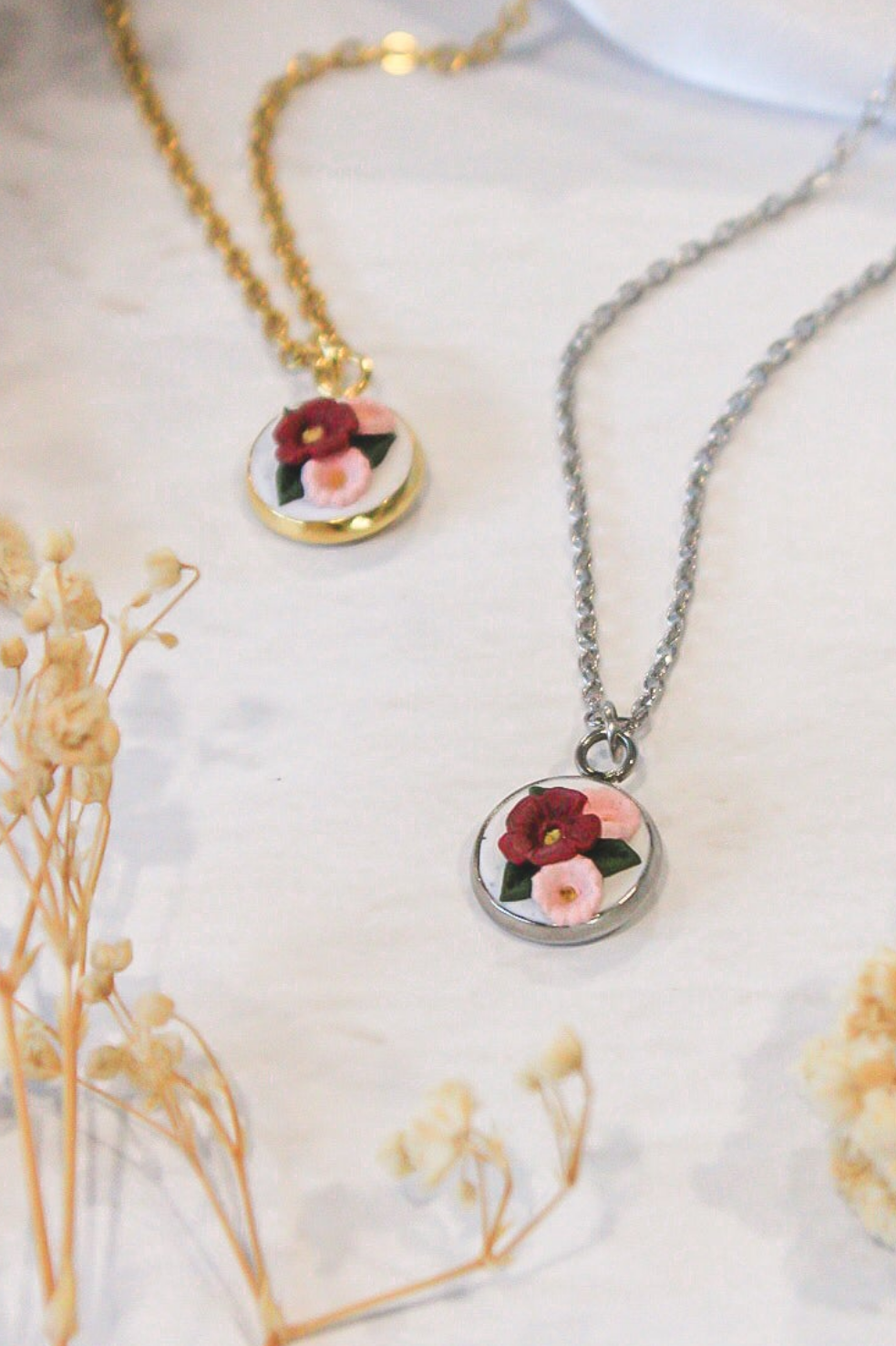 Cherry & Blush Bouquet Pendant Necklace