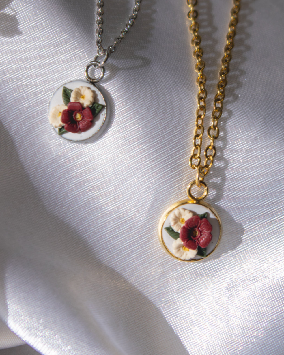 Ivory & Cherry Bouquet Pendant Necklace