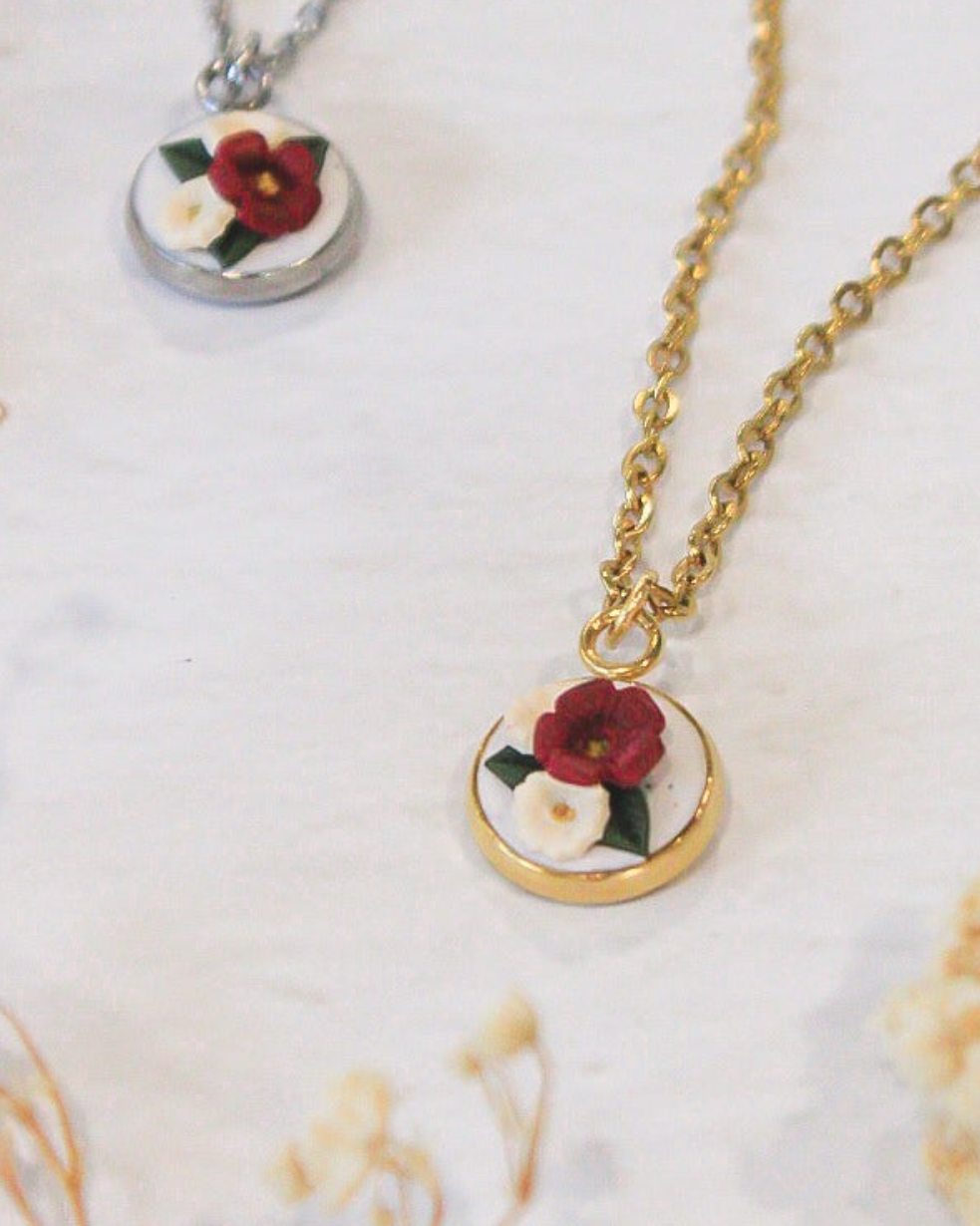 Ivory & Cherry Bouquet Pendant Necklace
