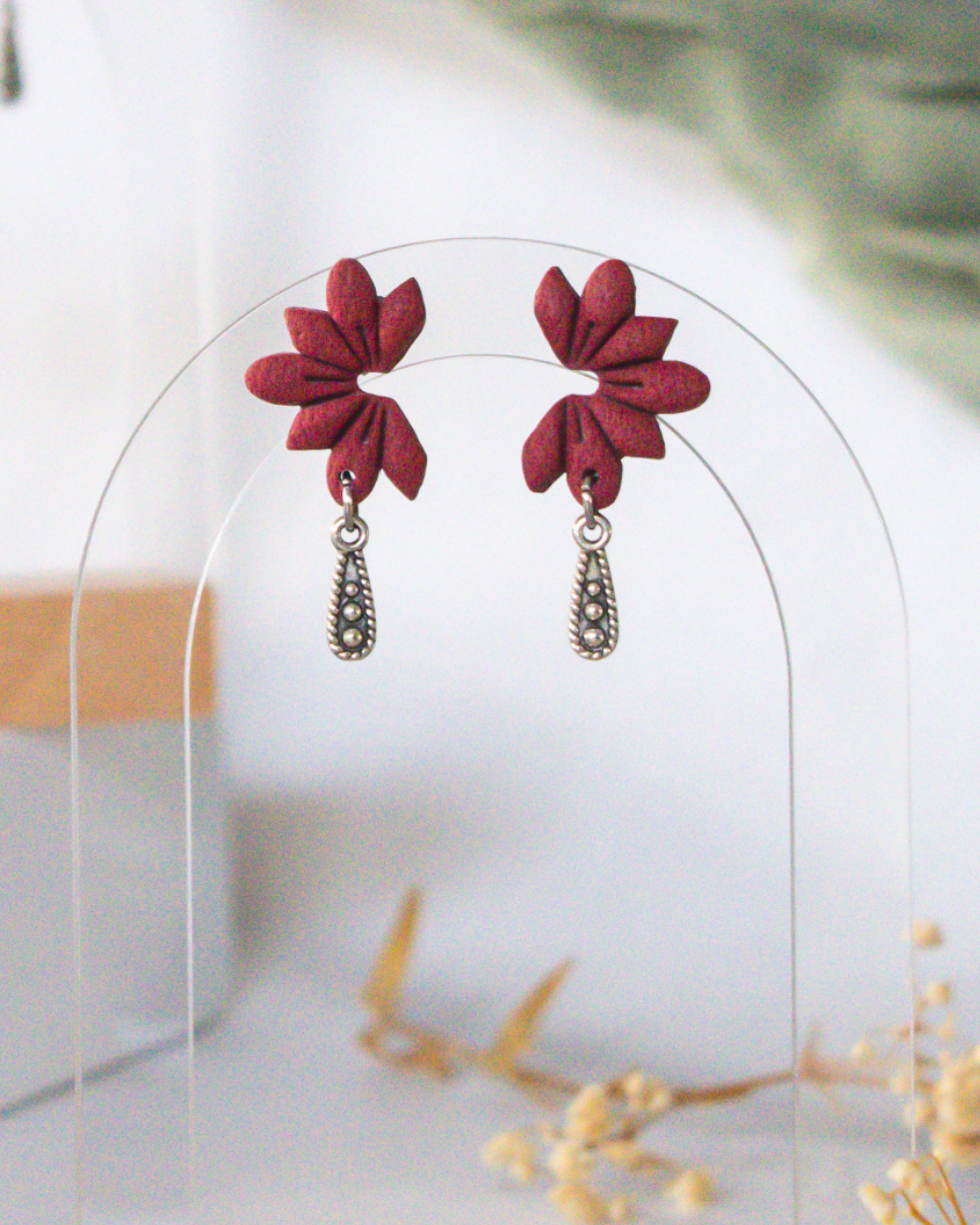 Cherry red grain-textured polymer clay stud earrings | dainty earrings NZ