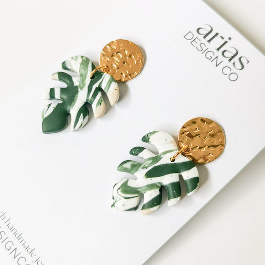 Monstera Hammered Earrings