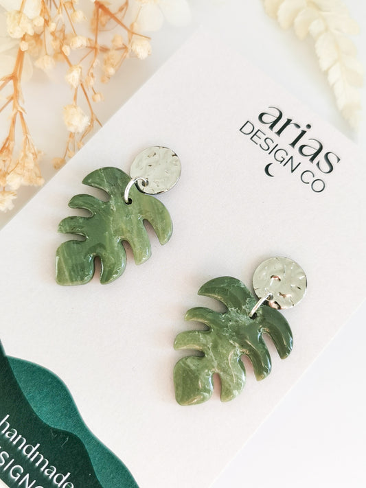 Monstera Hammered Earrings