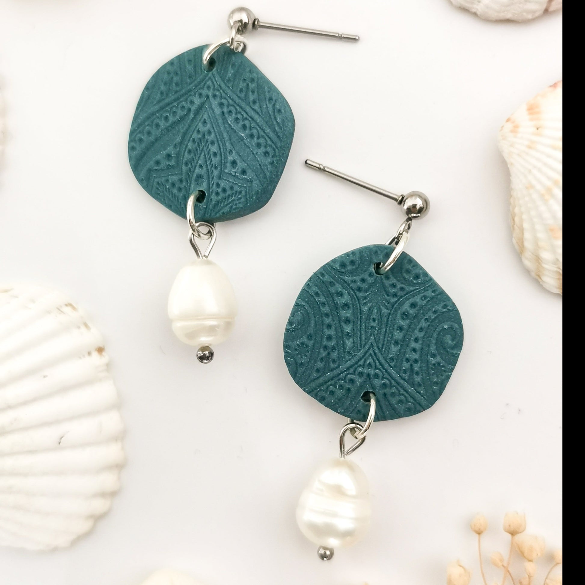 Pebble Pearl Earrings in Deep Teal | Arias Design Co Handmade Earrings NZ