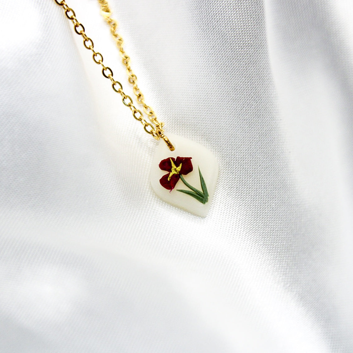 Gold iris birth flower necklace — February pendant