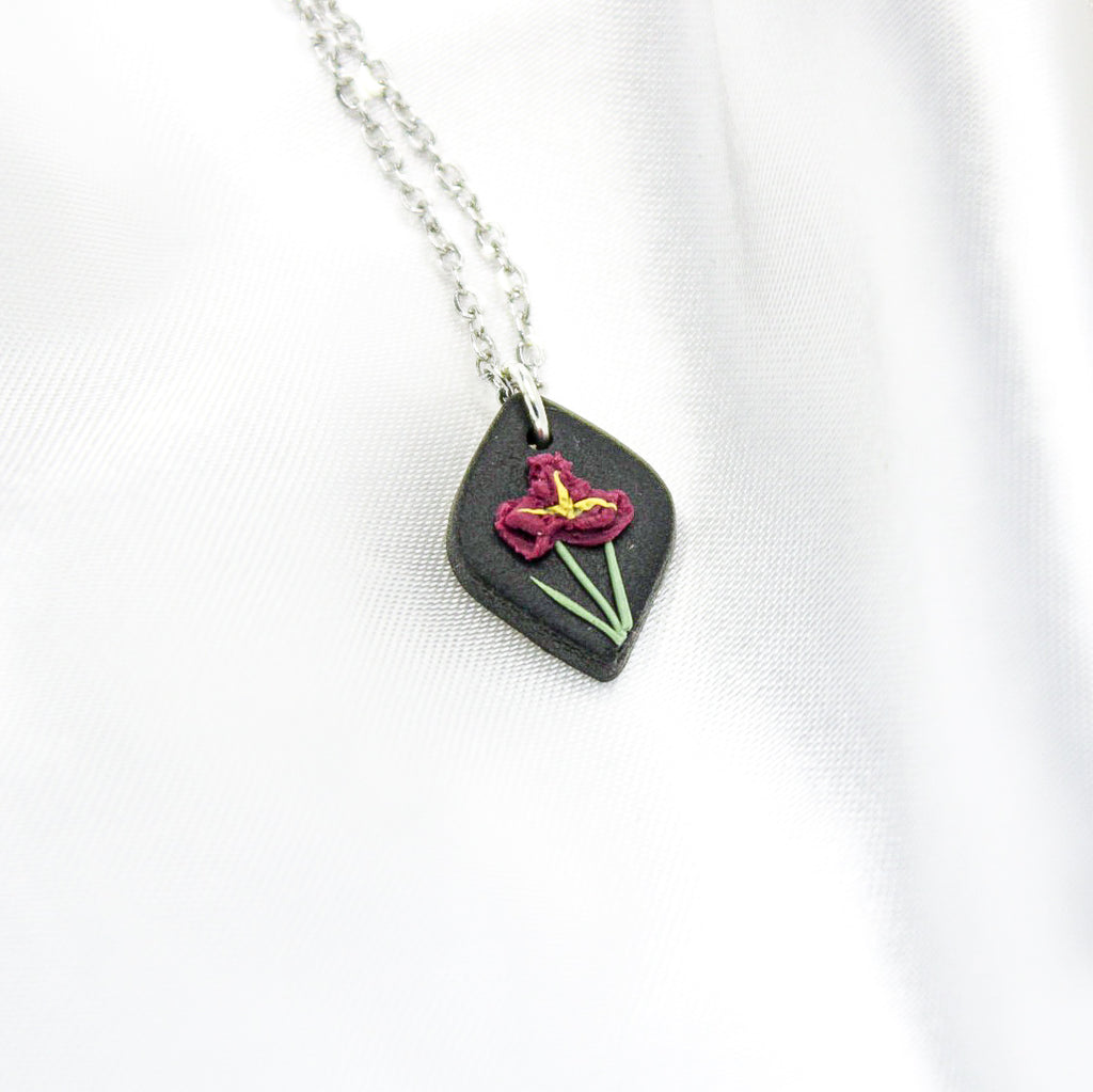 Silver raven iris birth flower necklace — February pendant