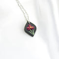 Silver raven iris birth flower necklace — February pendant