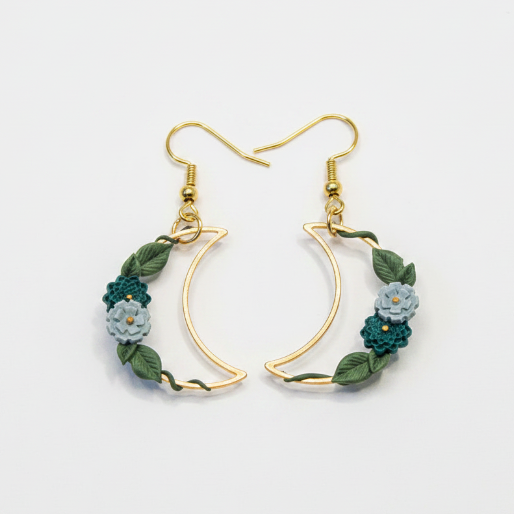 Ivy midnight crescent polymer clay earrings in gold | celestial earrings NZ