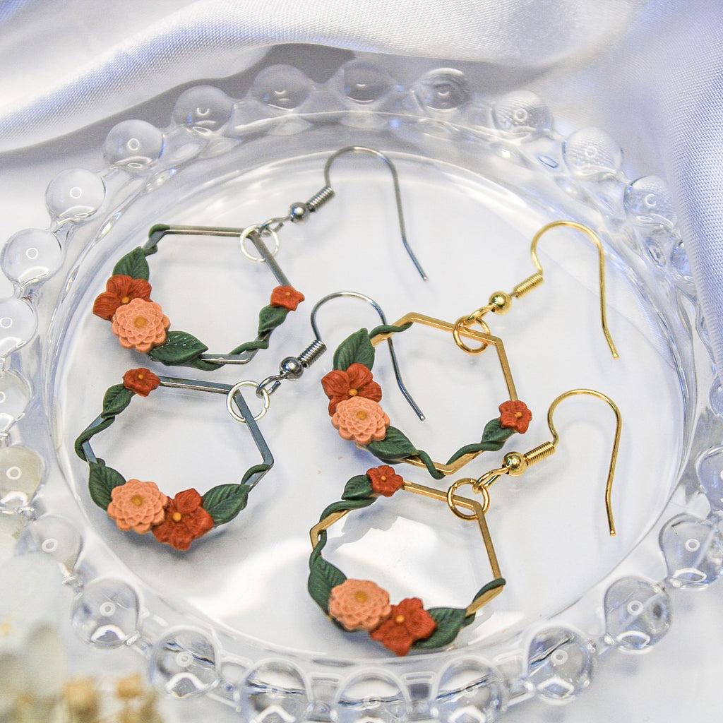 Handmade ivy hexagon earrings in gold by Arias Design Co | NZ handmade jewellery
