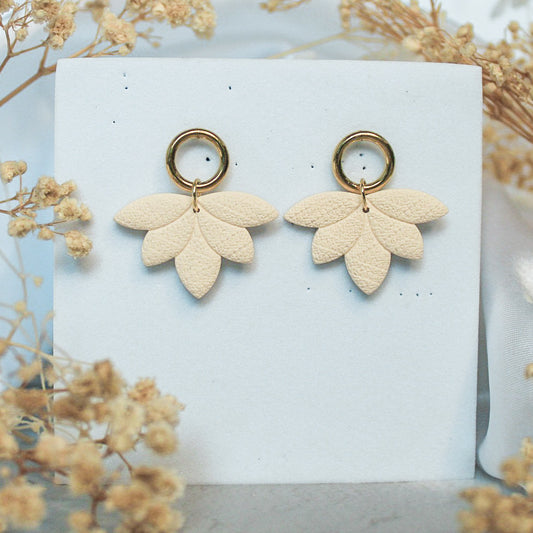 Lotus & ring gold stud earrings in ivory | Gold stud earrings New Zealand