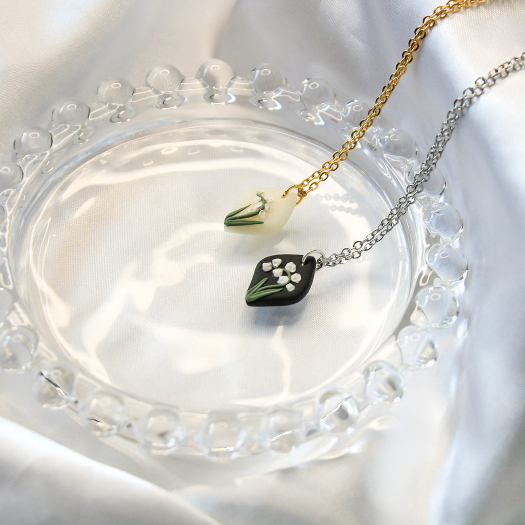 Lily of the valley birth flower necklace — handmade in NZ by Arias Design Co