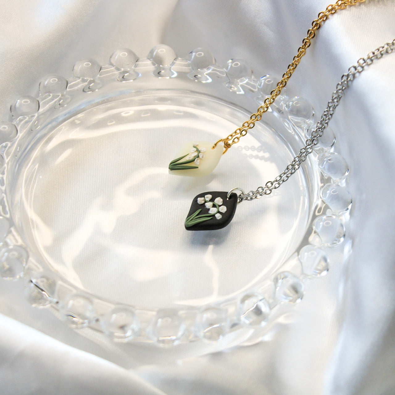 Lily of the valley birth flower necklace — handmade in NZ by Arias Design Co