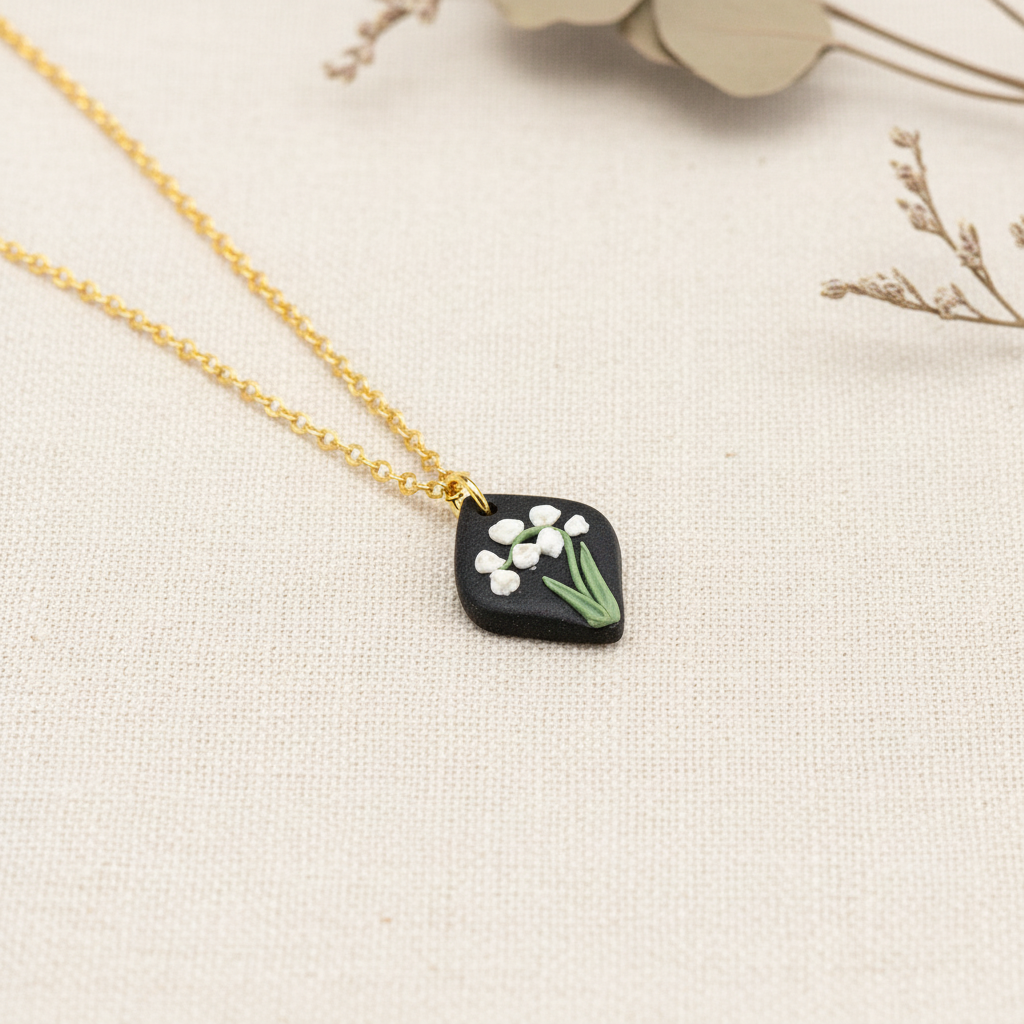 May birth flower necklace lily of the valley with gold chain