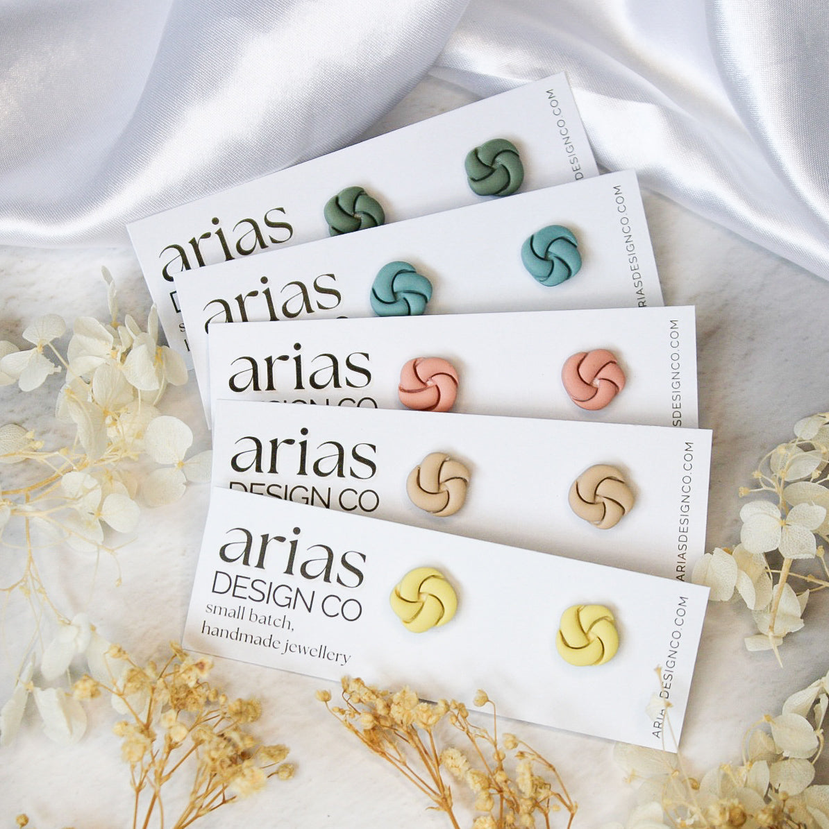 Collection of handmade polymer clay mini knot stud earrings | Everyday stud earrings NZ