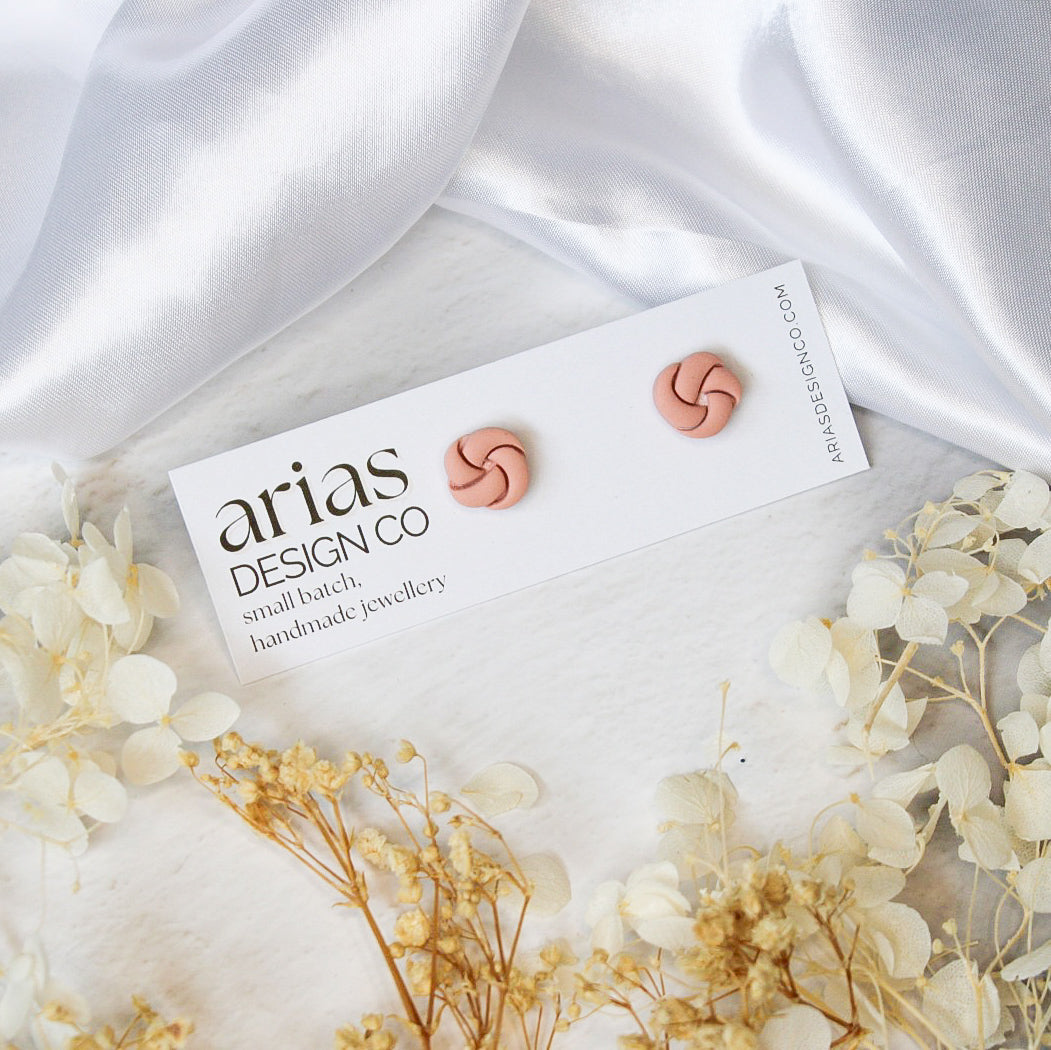 Mini knot stud polymer clay earrings in pink | NZ made stud earrings