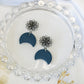 Navy blue polymer clay earrings with mandala stud design