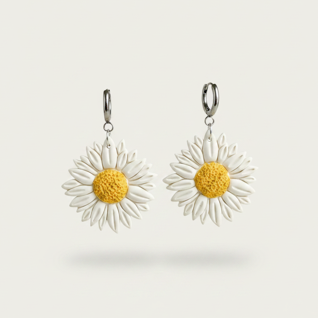 Silver daisy statement polymer clay earrings | handmade flower earrings NZ