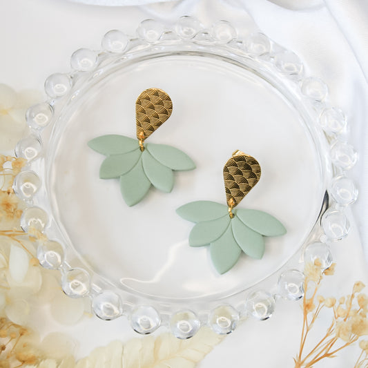 Sage green polymer clay earrings with gold studs