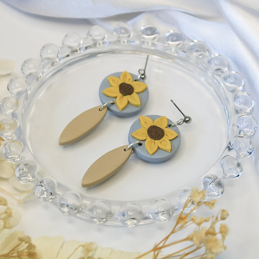 Handmade polymer clay earrings – floral sunflower design