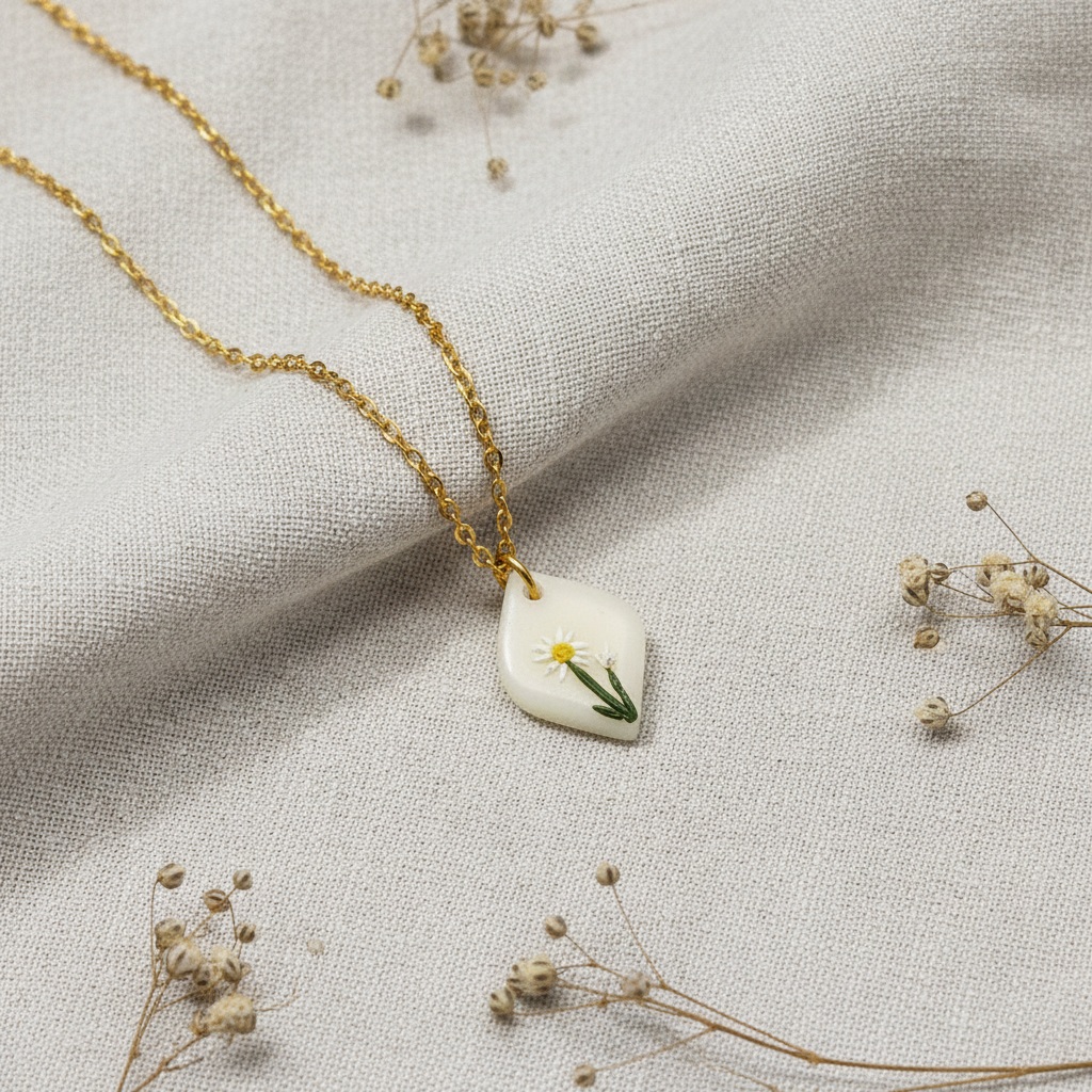 Daisy necklace April birth flower on gold chain