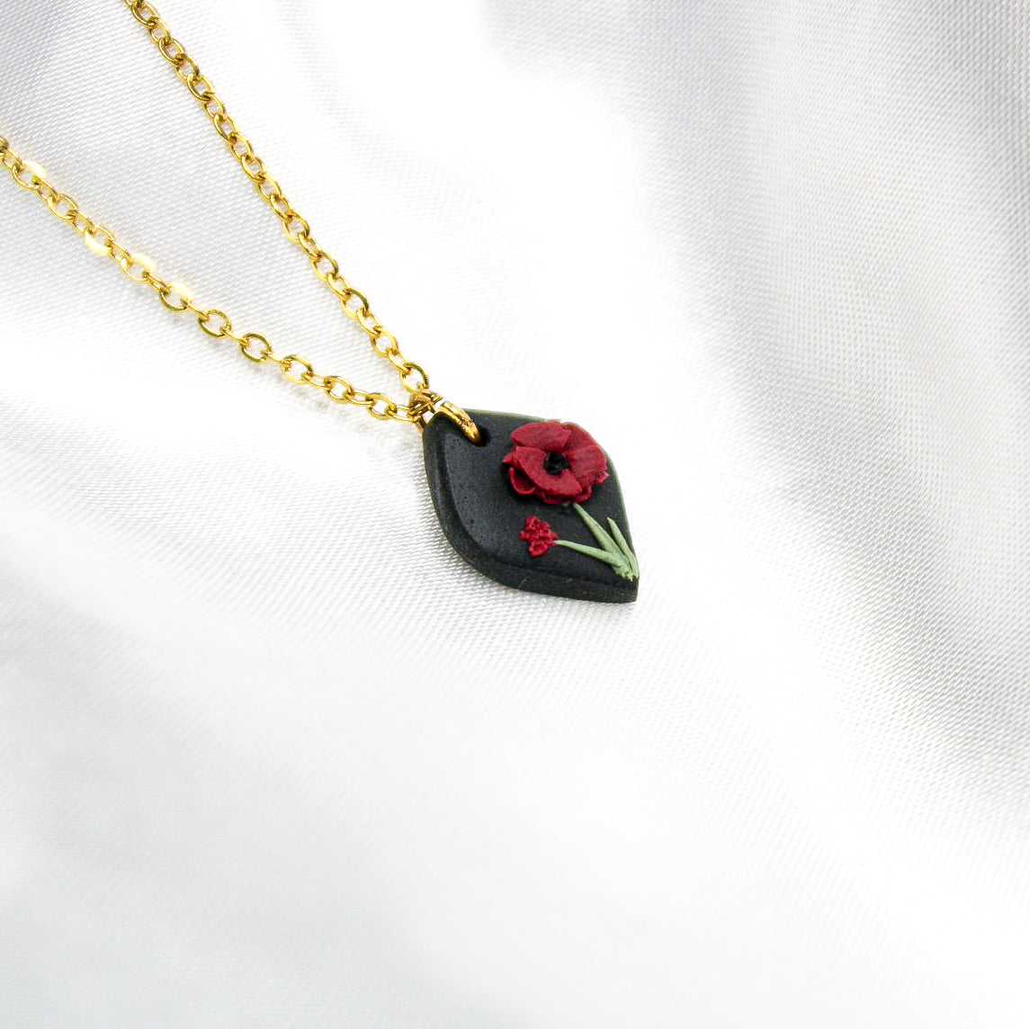 Gold poppy birth flower necklace — August pendant