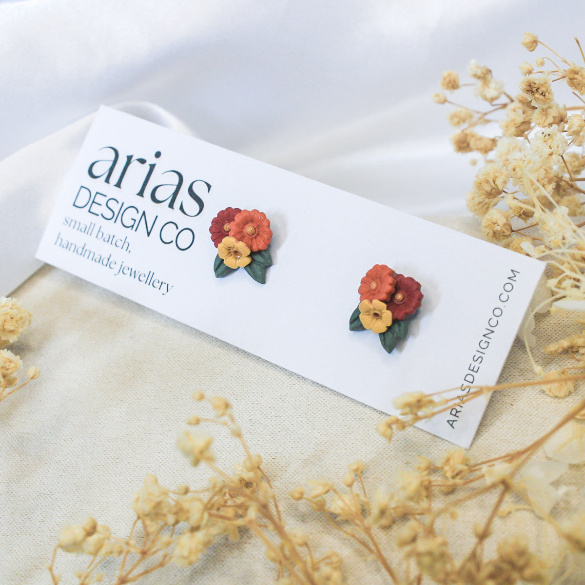Autumn mini bouquet handpainted polymer clay earrings in silver | handmade earrings New Zealand