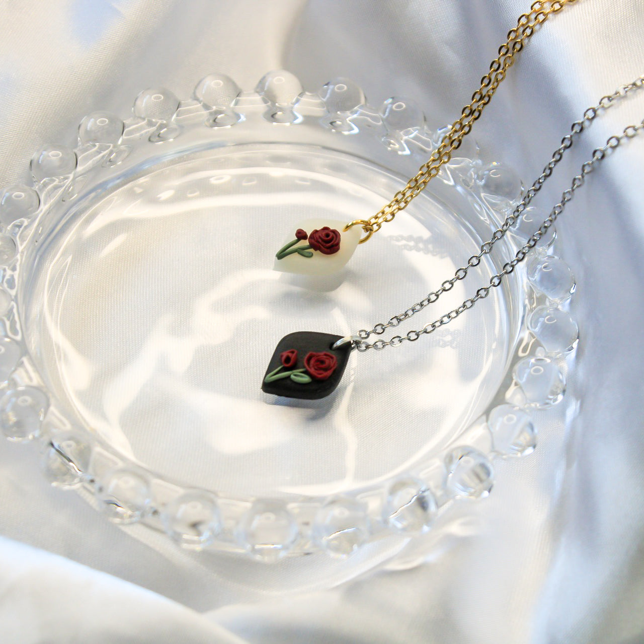 Rose birth flower necklace — handmade in NZ by Arias Design Co